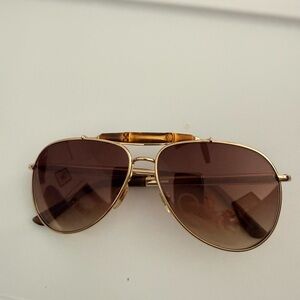 Women’s Gucci Gold Aviator Sunglasses with Bamboo Accent